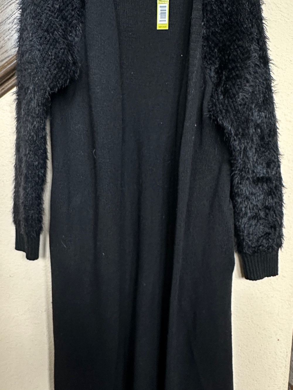 Gianni Bini Black Fuzzy-Sleeve Long Sweater Cardigan Coat Black Large L NWT New